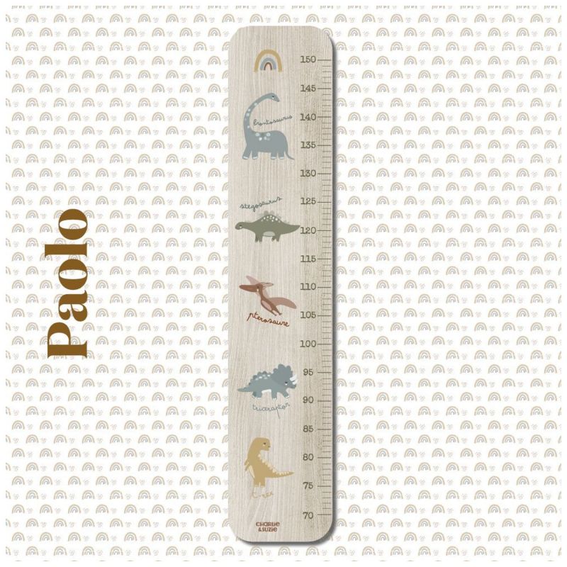 Toise en bois Collection 5 Dinos personnalisable Charlie et Suzie Ambiance 1