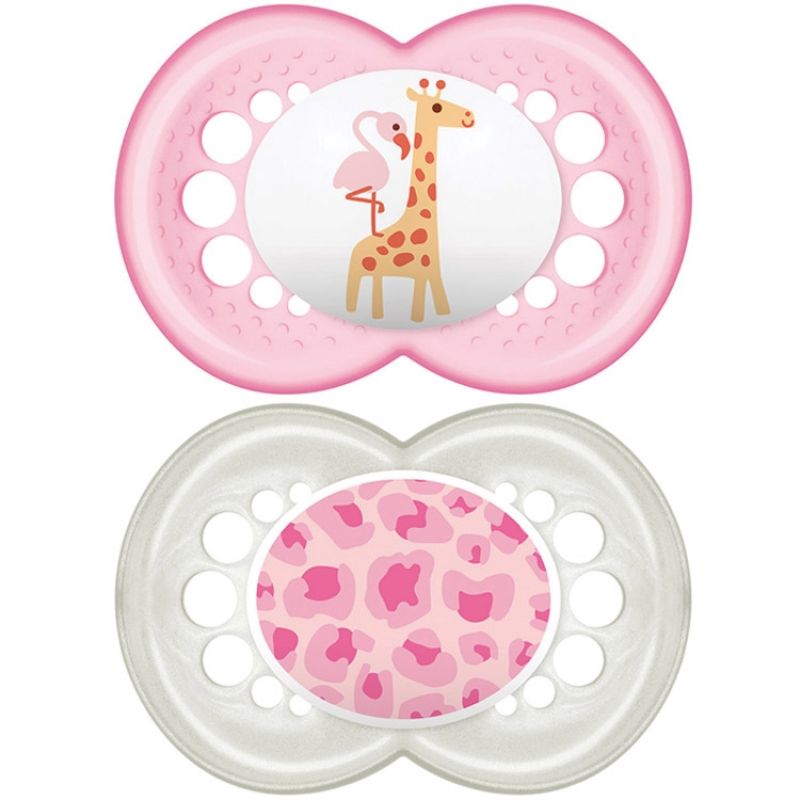 Lot de 2 sucettes anatomiques Décor classique fille en silicone (6 mois et +) MAM