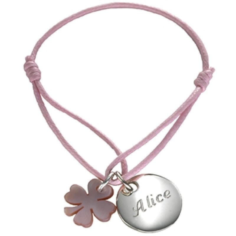 Bracelet cordon Kids trèfle (argent 925° et nacre) Petits trésors