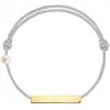 Bracelet cordon Plaque et perle gris (or jaune 750°) - Claverin