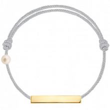 Bracelet cordon Plaque et perle gris (or jaune 750°)  par Claverin
