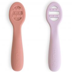Lot de 2 cuillères d'apprentissage Rose-Soft Lilac - Mushie