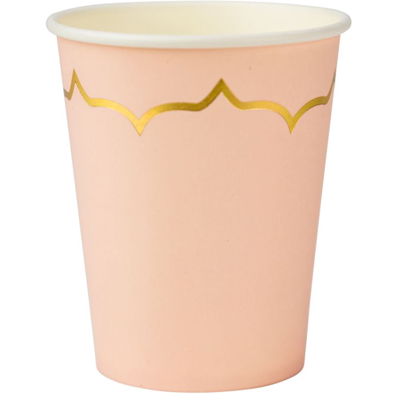 Lot de 8 gobelets en carton rose poudré liseré or Arty Fêtes Factory