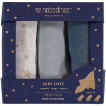 Lot de 3 langes Baby Love Night blue (70 x 70 cm)  par Nobodinoz