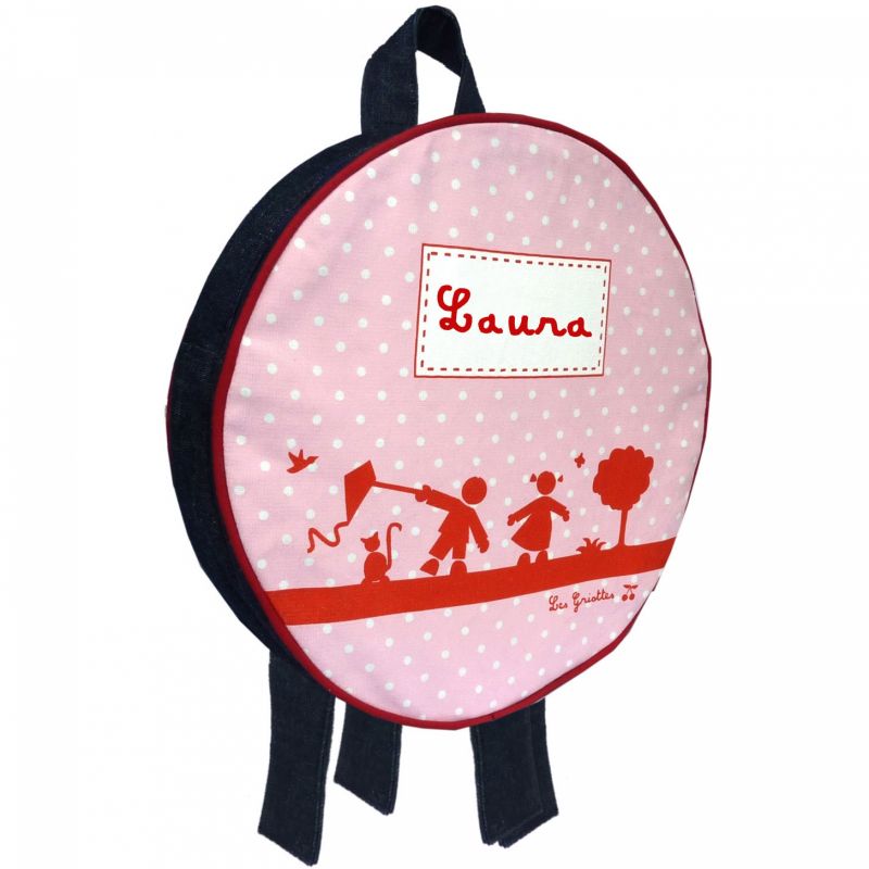 Sac à dos rose à pois (personnalisable) Les Griottes