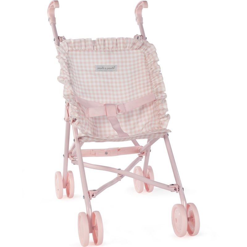 Poussette pour poupée Tom Vichy rosa (48 x 54 cm) Pasito a pasito