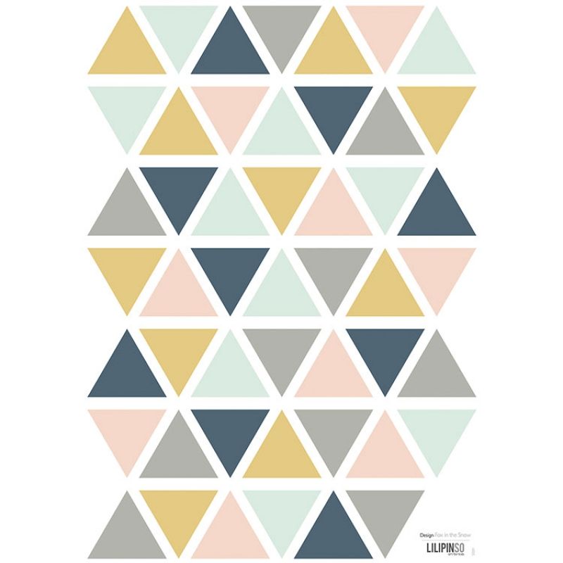 Planche de stickers triangle moutarde, gris et rose clair (A3) Lilipinso