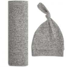 Coffret maxi lange et bonnet en maille heather grey (0-3 mois)  par aden + anais