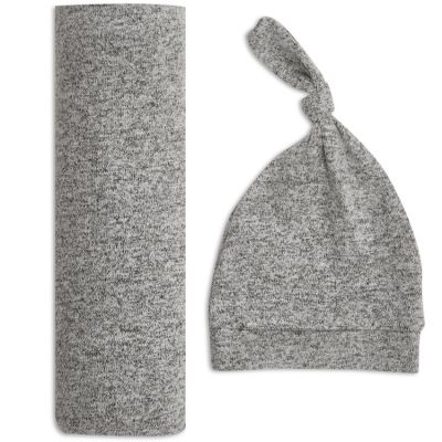 Coffret maxi lange et bonnet en maille heather grey (0-3 mois)