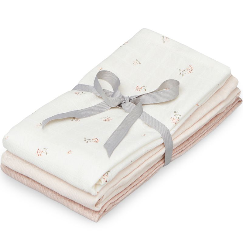 Lot de 3 langes en mousseline Mix Poppies coquelicot, blanc antique et vieux rose (70 x 70 cm) Cam Cam Copenhagen