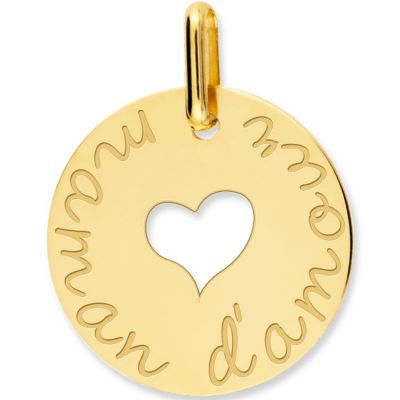 Médaille maman d'amour coeur ajouré personnalisable (or jaune 750°)