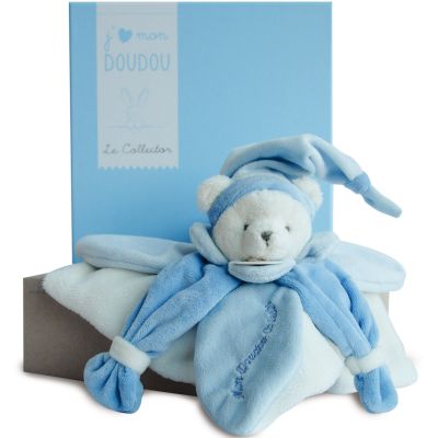 Coffret doudou pétale J'aime mon doudou ours bleu (24 cm)  par Doudou et Compagnie