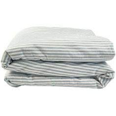Housse de couette en percale de coton Rayé Bleu Ardoise (100 x 140 cm) - Kadolis