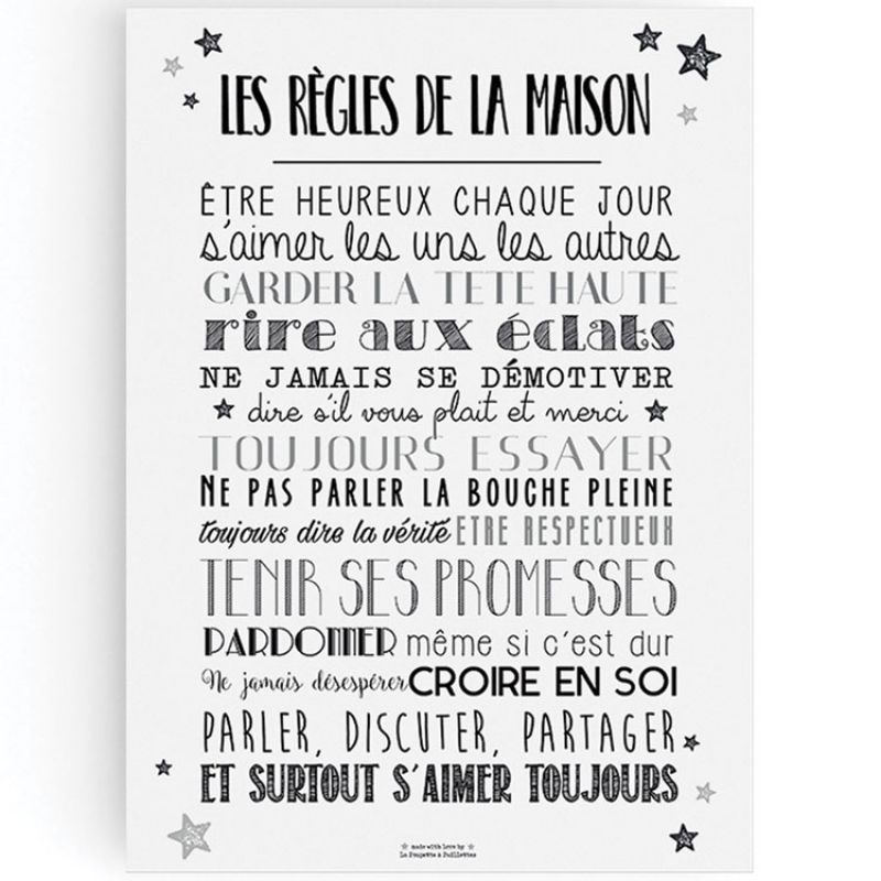 Affiche A3 les règles de la maison La Poupette à paillettes