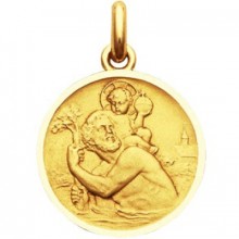 Médaille Saint Christophe ronde  (or jaune 750°)  par Becker