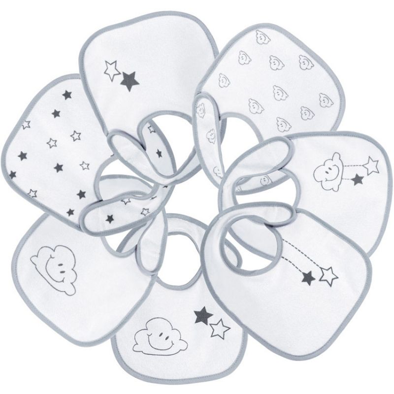 Lot de 7 bavoirs de naissance Nuage gris Trois Kilos Sept