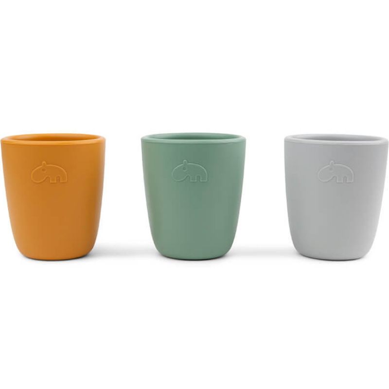 Lot de 3 gobelets en silicone Moutarde, vert et gris Done by Deer
