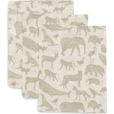 Lot de 3 gants de toilette en gaze de coton Animals Olive Green
