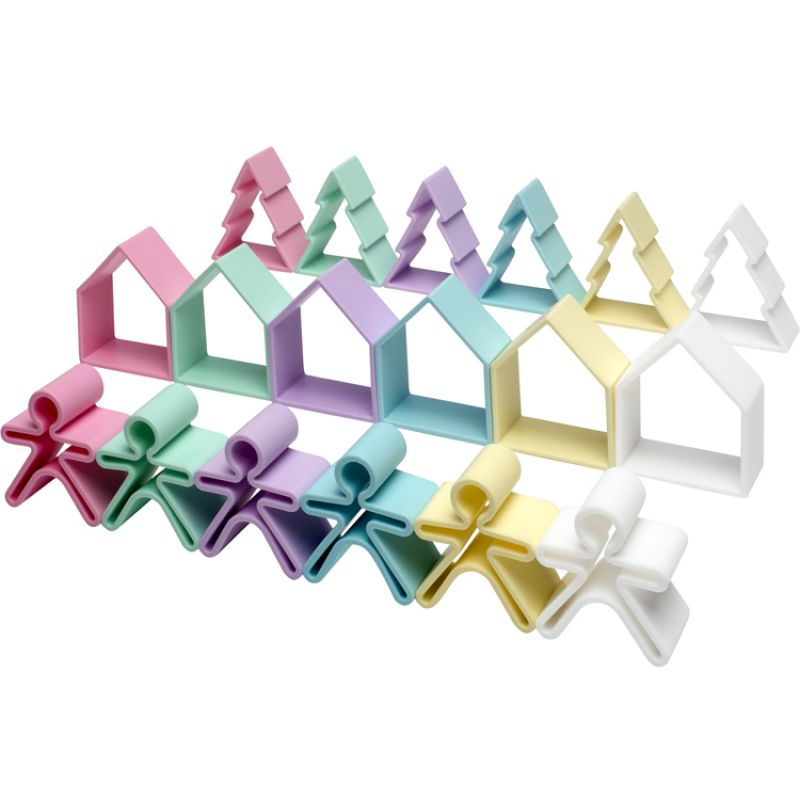 Lot de 6 personnages + 6 maisons + 6 arbres Pastel Dëna