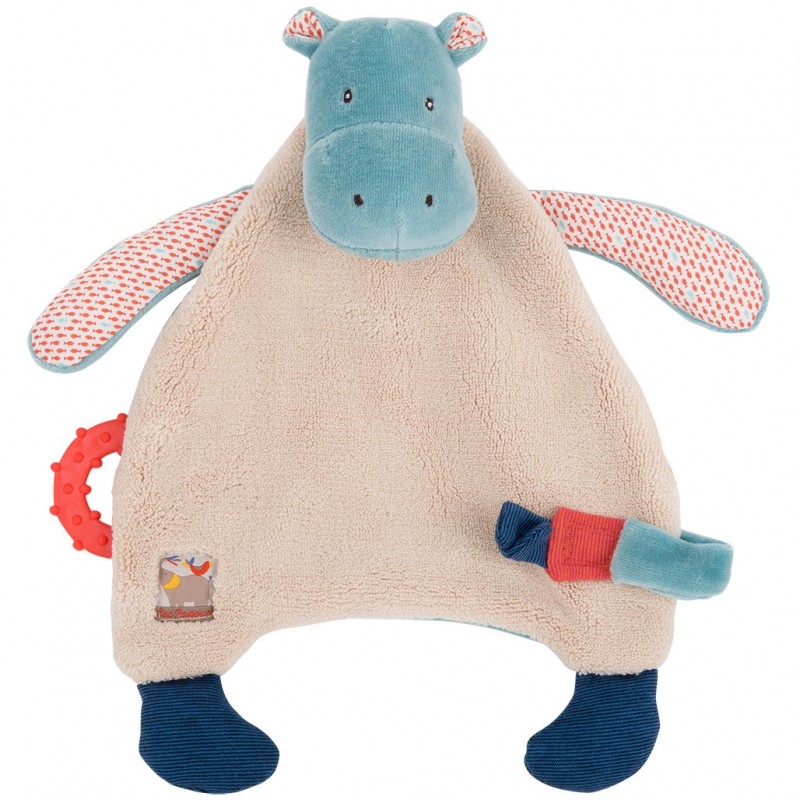 Doudou attache sucette hippopotame Les Papoum Moulin Roty