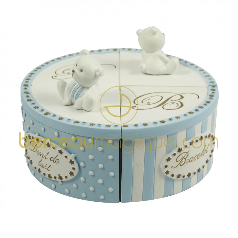 Coffret cadeau 4 boites de naissance parts de gâteaux bleu Amadeus Les Petits