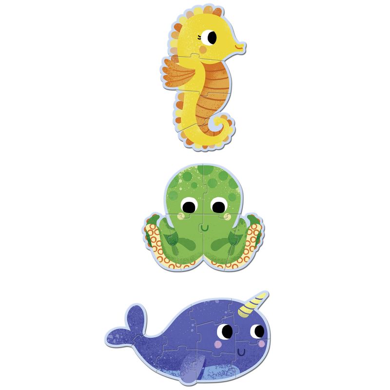 Lot de 3 petits puzzles Primo Dans la mer (4 à 9 pièces) Djeco