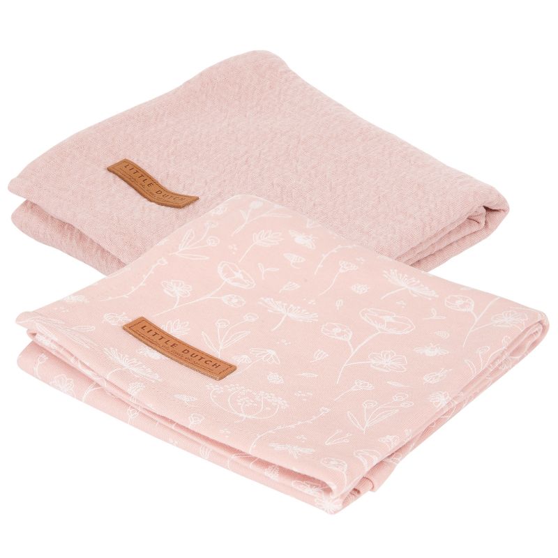 Lot de 2 langes en coton Wild Flowers pink (70 x 70 cm) Little Dutch