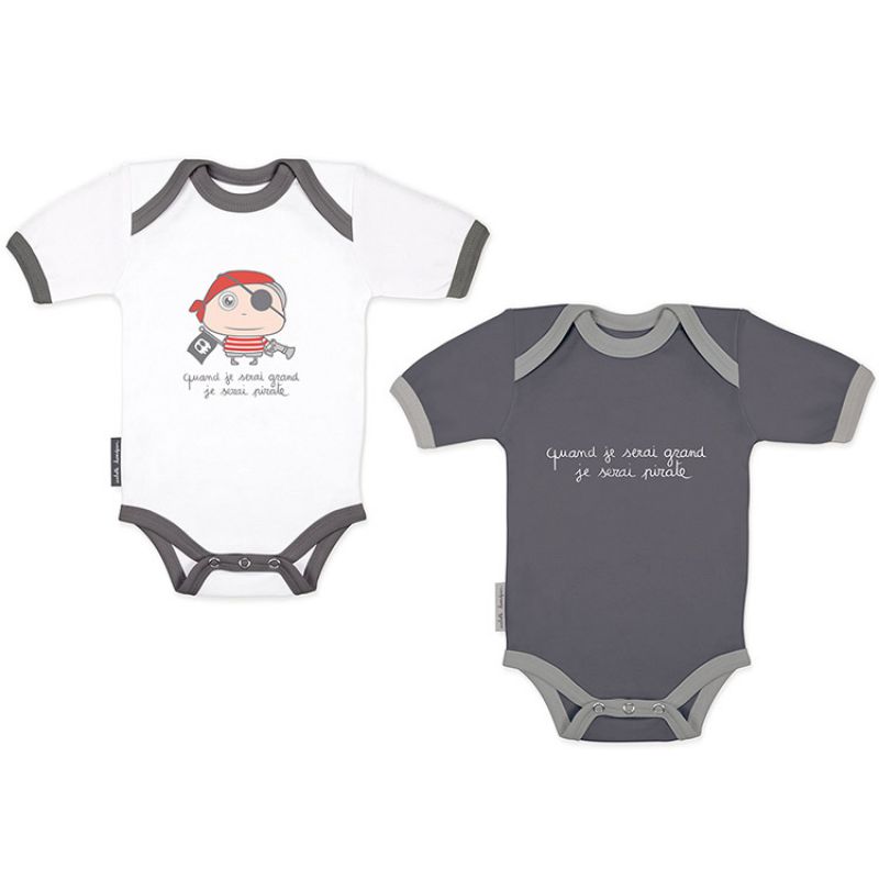 Lot de 2 bodies manches courtes Quand je serai grand je serai pirate (0-3 mois) Isabelle Kessedjian