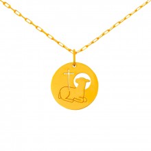 Collier chaîne 40 cm médaille Esquisses Mini Agneau Pascal 10 mm (or jaune 750°)  par Maison La Couronne