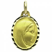 Médaille ovale Vierge profil droit 16 mm facettée (or jaune 750°)  par Maison Augis