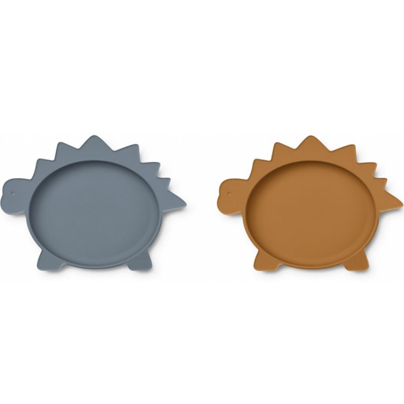 Lot de 2 assiettes en silicone Olivia Dino blue wave mustard mix Liewood
