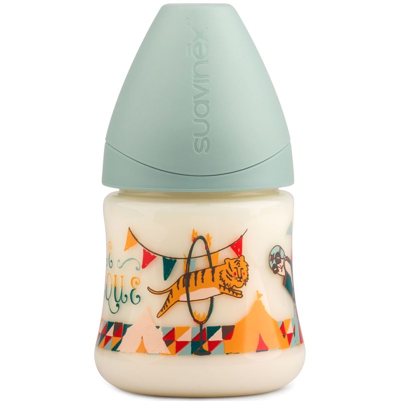 Biberon avec tétine physiologique Circus vert d'eau (150 ml) Suavinex
