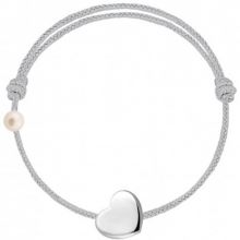 Bracelet cordon Coeur et perle gris (or blanc 750°)  par Claverin