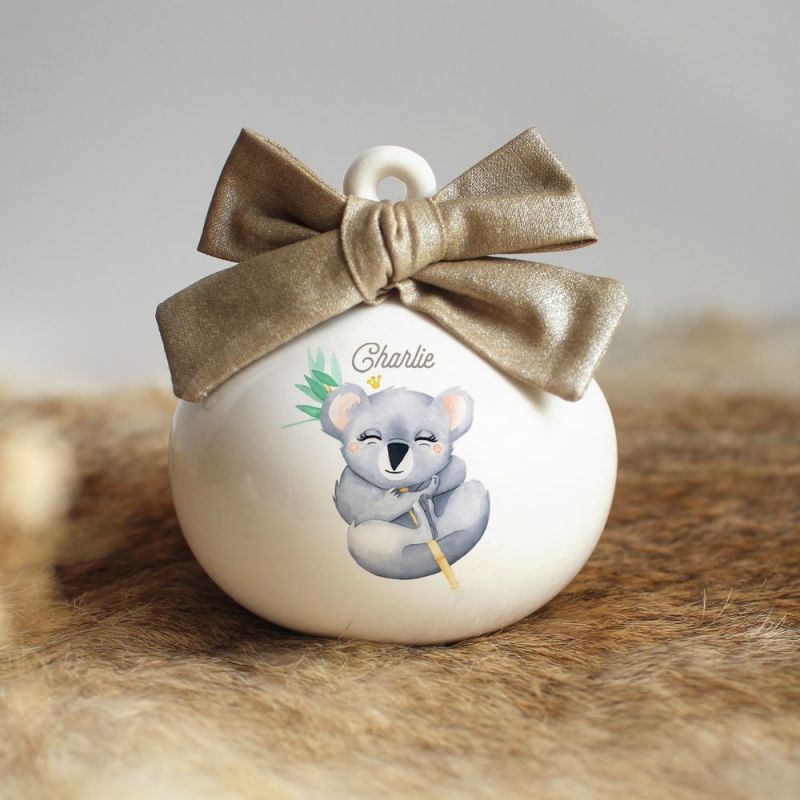 Boule de Noël en porcelaine Koala nœud doré (personnalisable) Gaëlle Duval