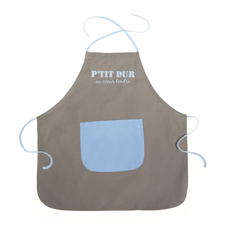 Tablier ''P'tit dur au coeur tendre'' taupe et ciel (3-5 ans) BB & Co