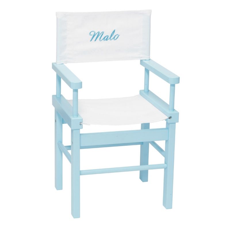 Fauteuil metteur en scène Un dimanche au bord de l'eau blanc et bleu (personnalisable) Moulin Roty