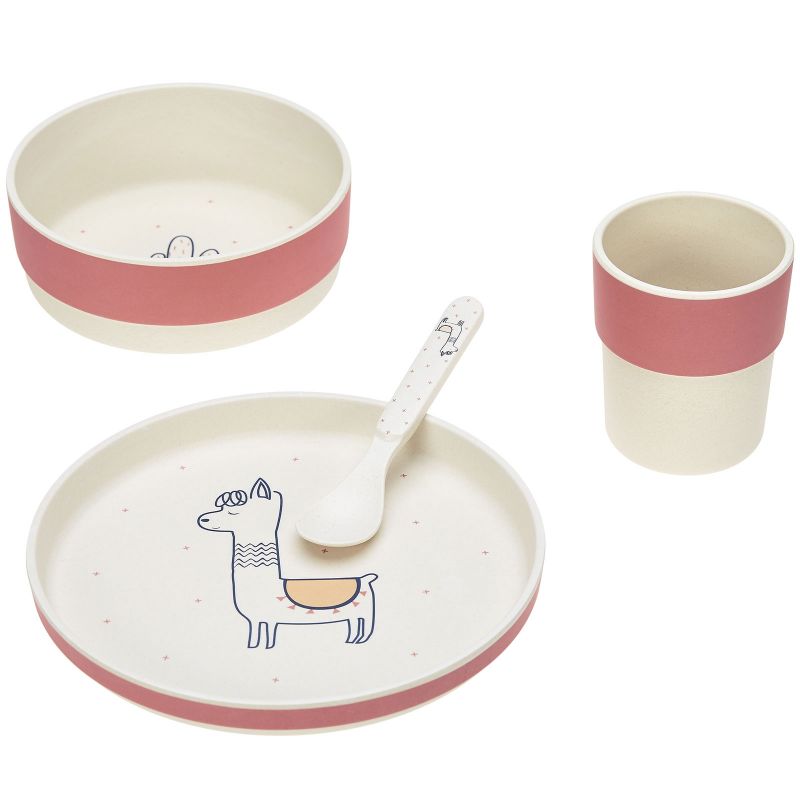 Coffret repas en bambou Glama Lama corail (4 pièces) Lässig