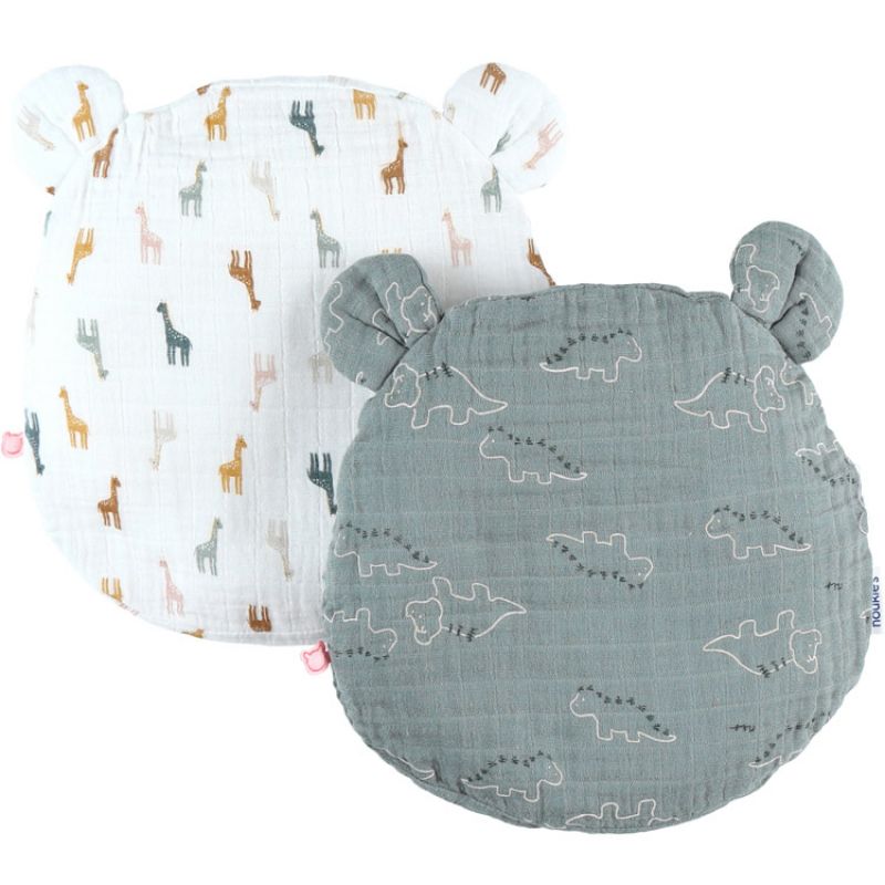 Lot de 2 coussins tête d'ours Mix & Match bleu et blanc (20 cm) Noukie's