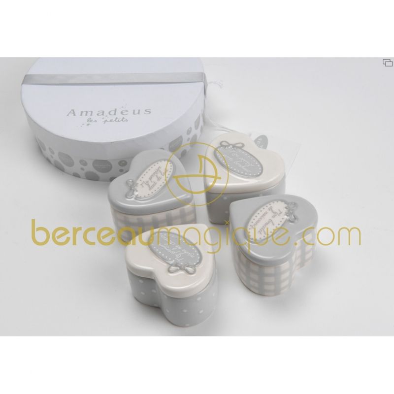 Coffret de naissance petit coeur gris (4 pièces) Amadeus Les Petits