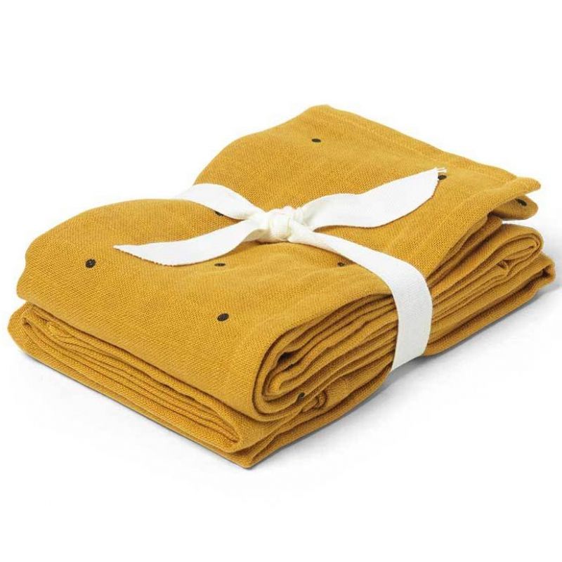 Lot de 2 langes Hannah Classic dot mustard (70 x 70 cm) Liewood