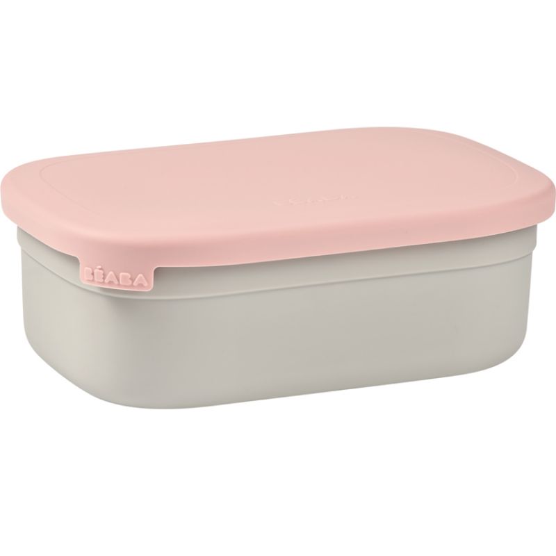 Boîte repas en inox gris velours-rose poudré Béaba