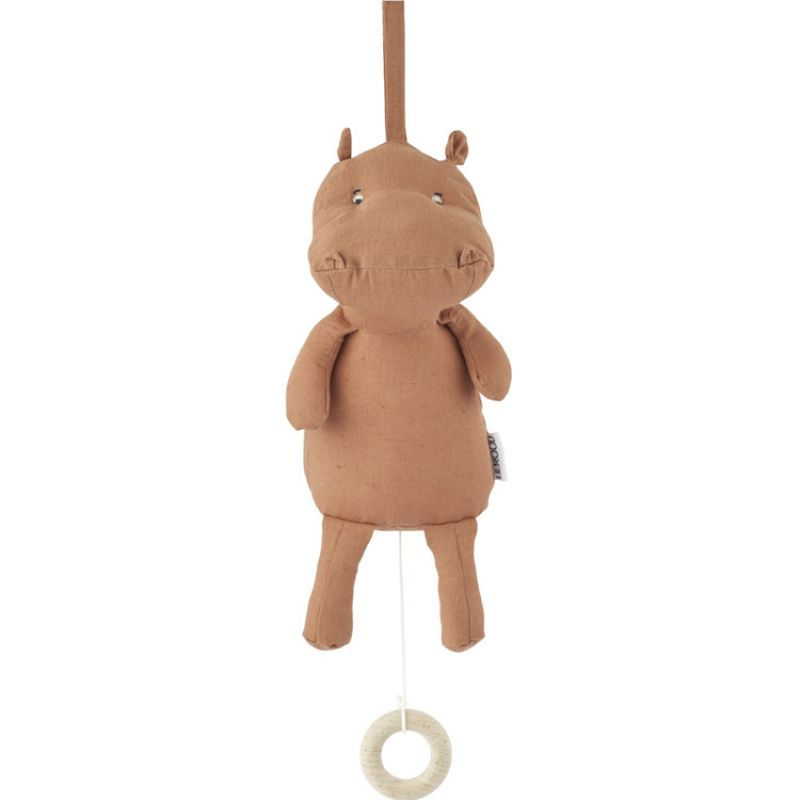 Peluche musicale en lin et coton bio Ailo Hippo tuscany rose Liewood