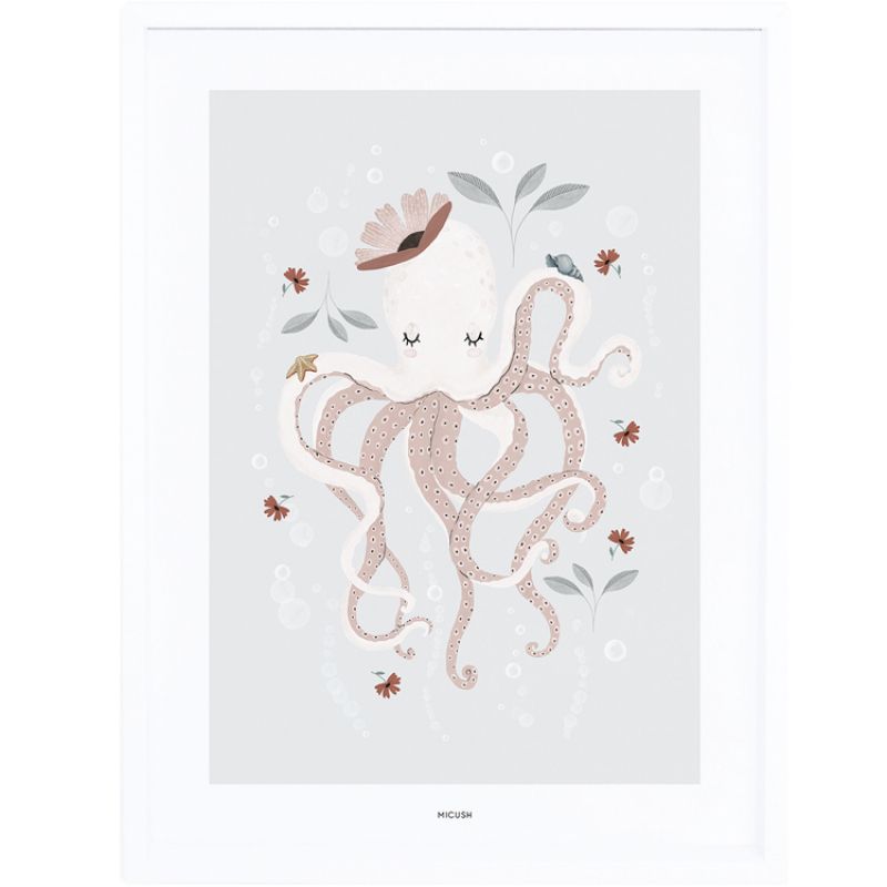 Affiche encadrée pieuvre Lady octopus (30 x 40 cm) Lilipinso