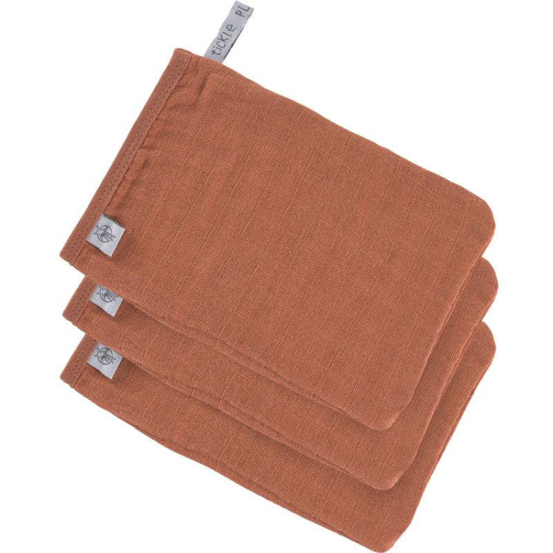 Lot de 3 gants de toilette en mousseline de coton Cozy care Rouille Lässig