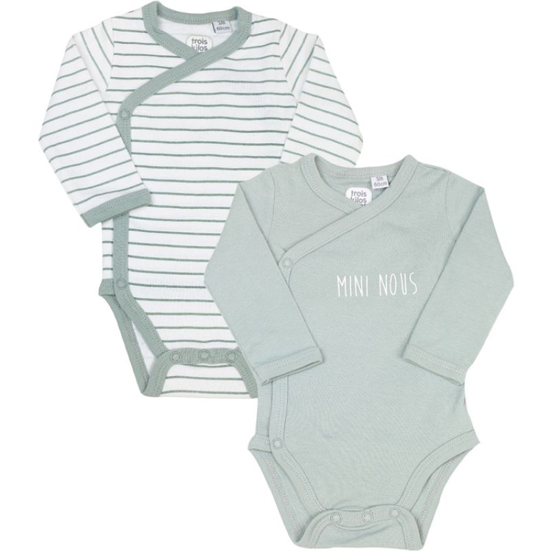 Lot de 2 bodies en coton Vert sauge (1 mois) Trois Kilos Sept