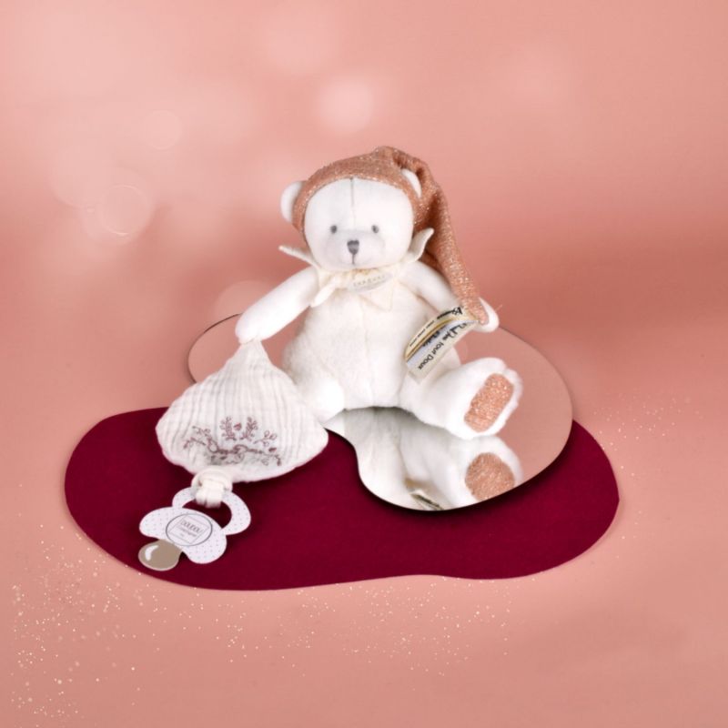 Peluche attache-sucette Ours Pantin Rose (20 cm) Doudou et Compagnie Ambiance 7