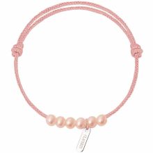 Bracelet enfant Baby little treasures cordon rose poudré 6 perles roses 3 mm (or blanc 750°)  par Claverin