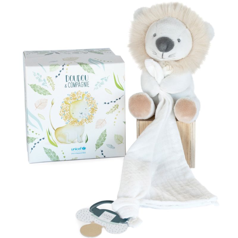 Coffret doudou attache sucette Lion UNICEF Doudou et Compagnie