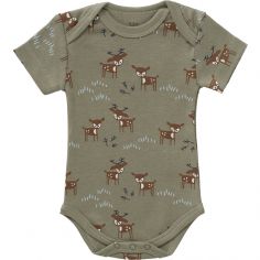 Body manches courtes en coton bio Deer olive (0-3 mois : 50 à 60 cm) - Fresk