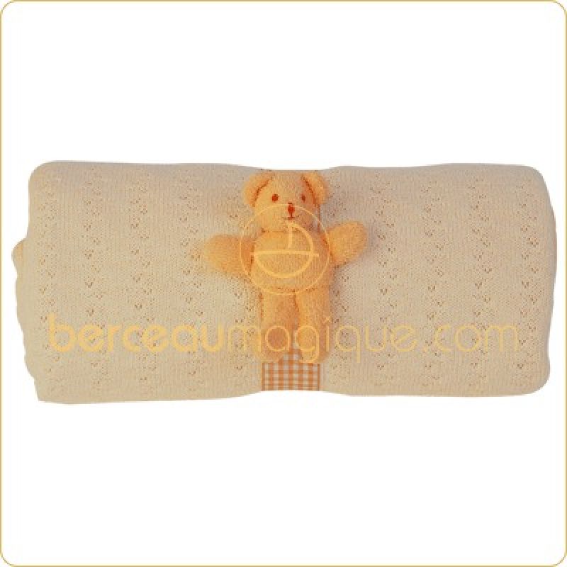 Couverture réversible tricot-éponge avec ourson (65x90cm) Trousselier